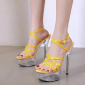 钢管舞高跟鞋 性感夜店透明水晶模特走秀凉鞋 女15cm防水台细跟防滑