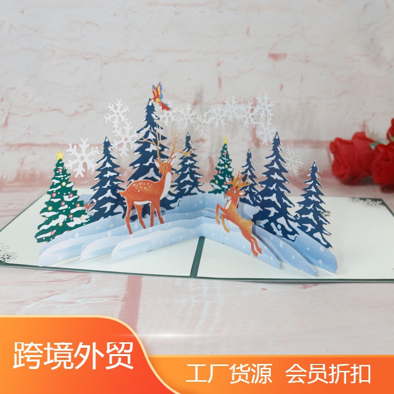 圣诞节鹿车森林圣诞树雪人3D立体