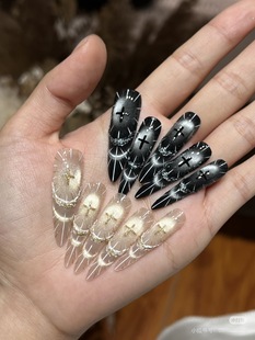 Maoshu纯手工穿戴甲2025秋冬新款美甲高级感显白神域圣光中长款