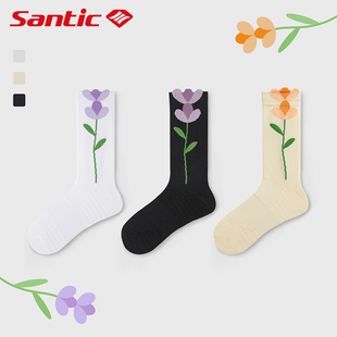 Santic森地客新品骑行袜 排汗速干中筒袜专业骑行运动女袜花靥