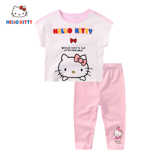 Hello Kitty女童夏季新款短袖套装休闲薄款短袖七分打底裤两件装