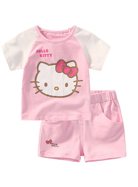 HelloKitty童装夏季女童薄款可爱棉质短袖短裤两件装