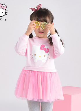 hello kitty女童可爱长袖连衣裙春秋甜美小童洋气网纱公主裙宝宝