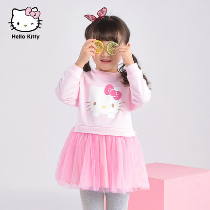 hello kitty女童可爱长袖连衣裙春秋甜美小童洋气网纱公主裙宝宝