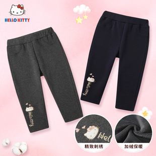秋冬加绒保暖打底裤 女童可爱贴身长裤 加厚刺绣 Kitty童装 Hello