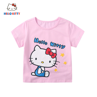 新款 女童夏季 薄款 圆领短袖 Hello T恤卡通休闲短袖 Kitty凯蒂猫童装