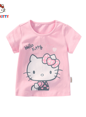 Hello Kitty童装女童薄款棉圆领短袖T恤宝宝卡通女童短袖t恤夏季