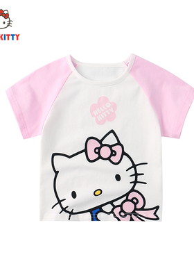 Hello Kitty童装女童夏季新品圆领短袖婴幼儿可爱大猫头短袖T恤