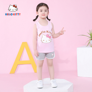 HelloKitty童装夏季女童薄款可爱棉质无袖短裤两件套装