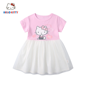 Hello Kitty童装女童棉质连衣裙宝宝漏肩裙子公主裙洋装