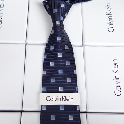 新款CK桑蚕丝青年男士商务正装时尚蓝色小花款真丝英伦领带礼盒装
