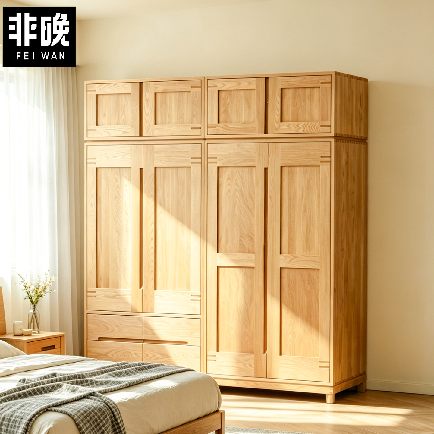 白橡木衣柜纯全实木北欧24两双门四门大衣柜原木衣橱简约现代组合