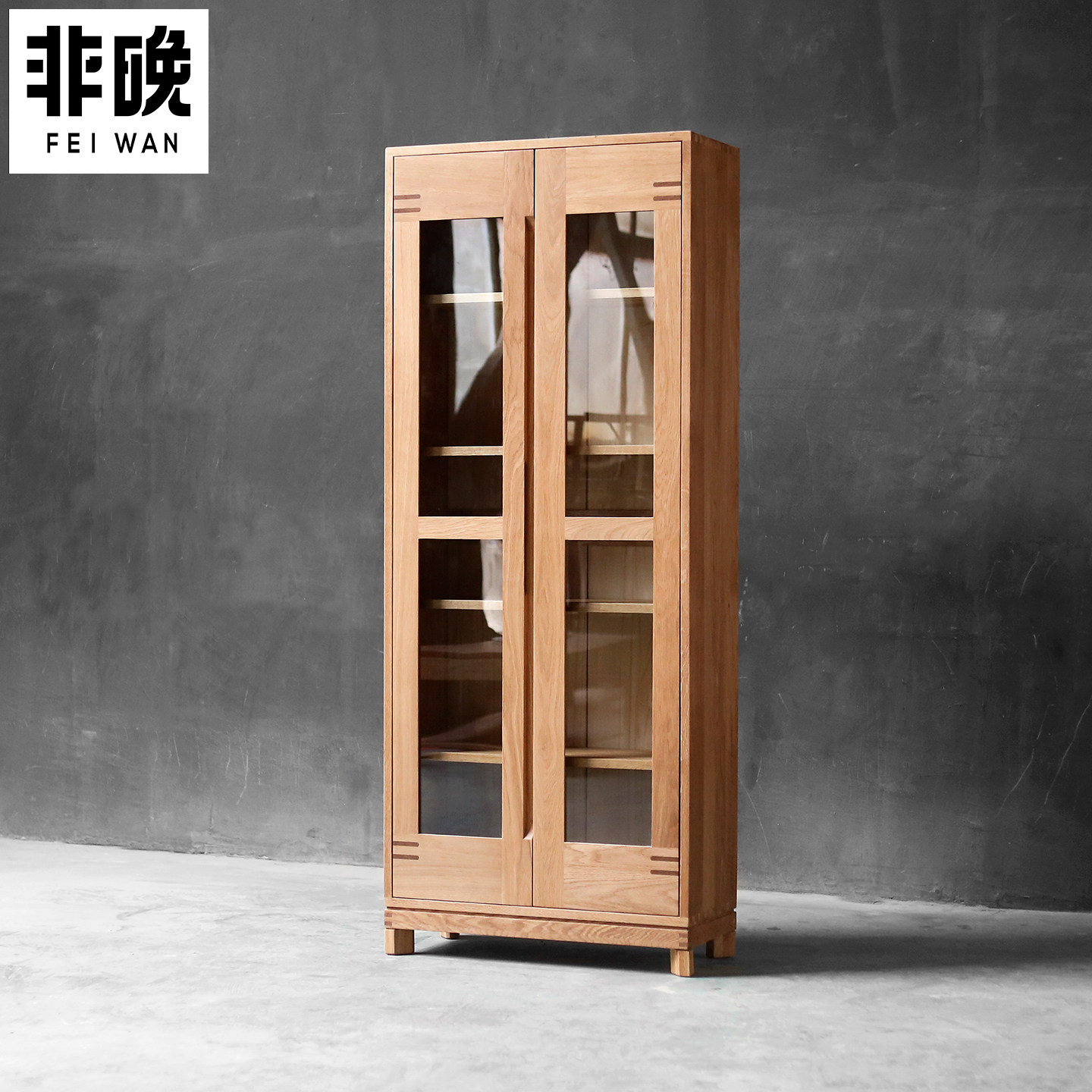 纯全实木书柜白橡木双门北欧现代带玻璃门书橱原木酒柜展示柜边柜