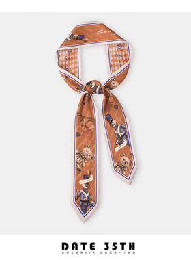 Date 35th~英伦玩具~原创小众丝巾女长条形飘带洋气领巾丝带腰带