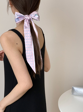 DATE35TH原创鸢语惊鹊~蓝粉国风丝巾女绑包包发带缠包柄装饰领巾