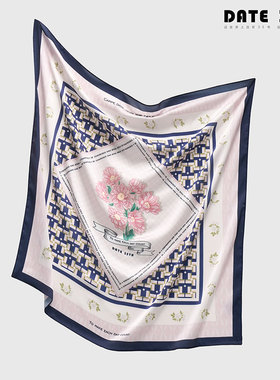 Date35th原创粉色法式丝巾女春秋季围巾70小方巾领巾披肩衬衫搭配