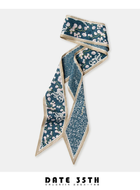 Date35th原创空谷铃兰法式花卉丝巾小长条女领巾发带腰带绑包丝带