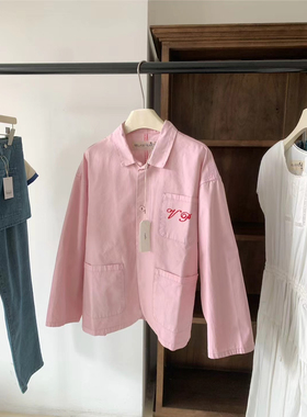 韩国viaplain 小众设计师 24ss 口袋字母刺绣粉色工装夹克外套
