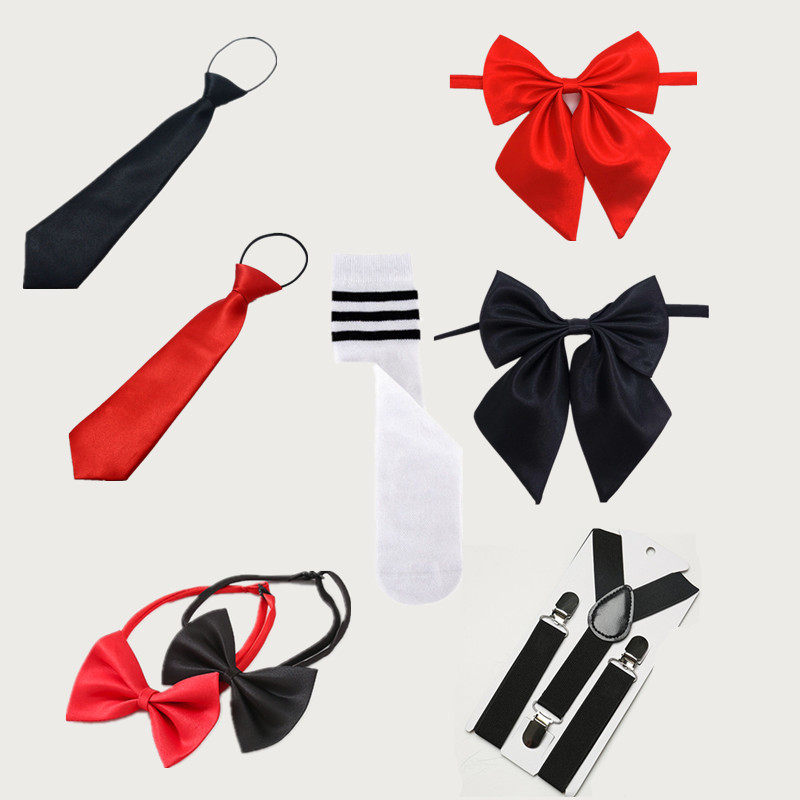 韩版儿童领结领带学生活动表演蝴蝶结红黑色中通袜白色长袜子