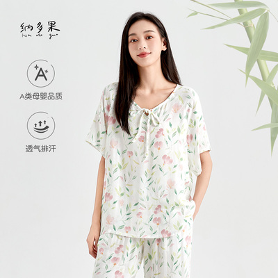 显瘦清新蝴蝶结V领短袖纳多果