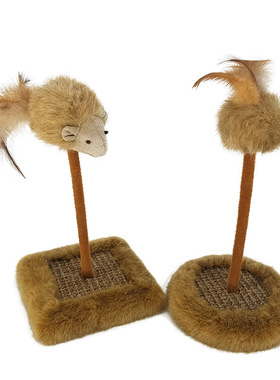 新款逗猫神器不倒翁自嗨吱吱发声弹簧小老鼠猫磨爪板耐磨猫咪玩具