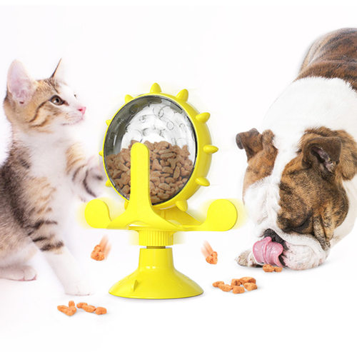 新款猫咪转盘玩具自嗨解闷益智漏食器吸盘风车发声狗狗通用