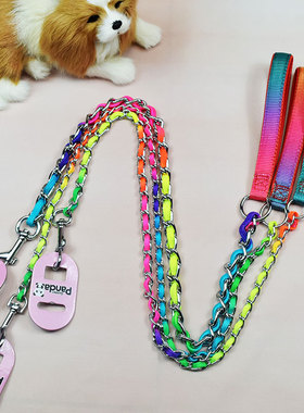 尼龙铁链子防咬短款狗狗牵引绳短一步随行中大型狗绳子可加项圈