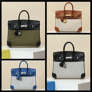 裴格H家全手缝Vintaga铂金包25 swift皮拼华尔夫帆布凯莉包 30原版