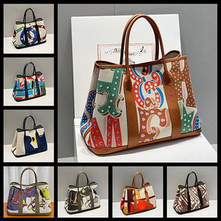 裴格H家全手缝Garden party花园包彩绘涂鸦帆布拼togo皮30-36女包