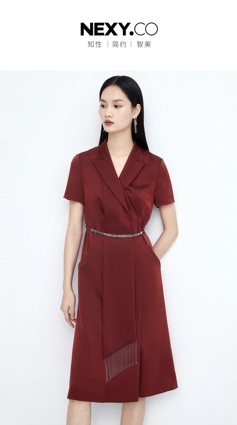 奈蔻2024年夏季新款酒红色高端宴会显瘦礼服轻奢气质中长款连衣裙