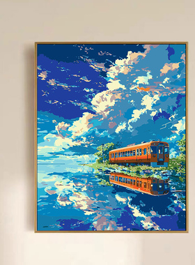 diy数字油画手工梦幻挂画海边风景客厅挂画装饰画油彩画风景花卉