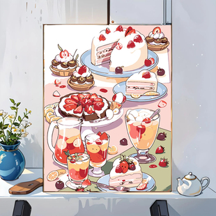 diy数字油画卡通动漫手工丙烯填充画油彩画花束下午茶新款2023