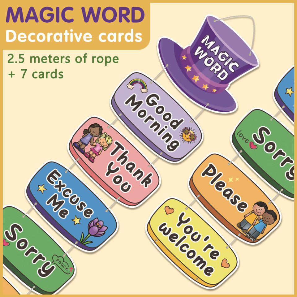 English Magic Word英语礼貌用语单词卡教室装饰识字卡片串旗吊旗,玩具/童车/益智/积木/模型,玩具挂图/认知卡,淘宝优惠券,粉丝福利购,淘宝优惠卷