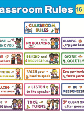 English Classroom Rules英语规则卡片教室布置装饰墙贴创意海报