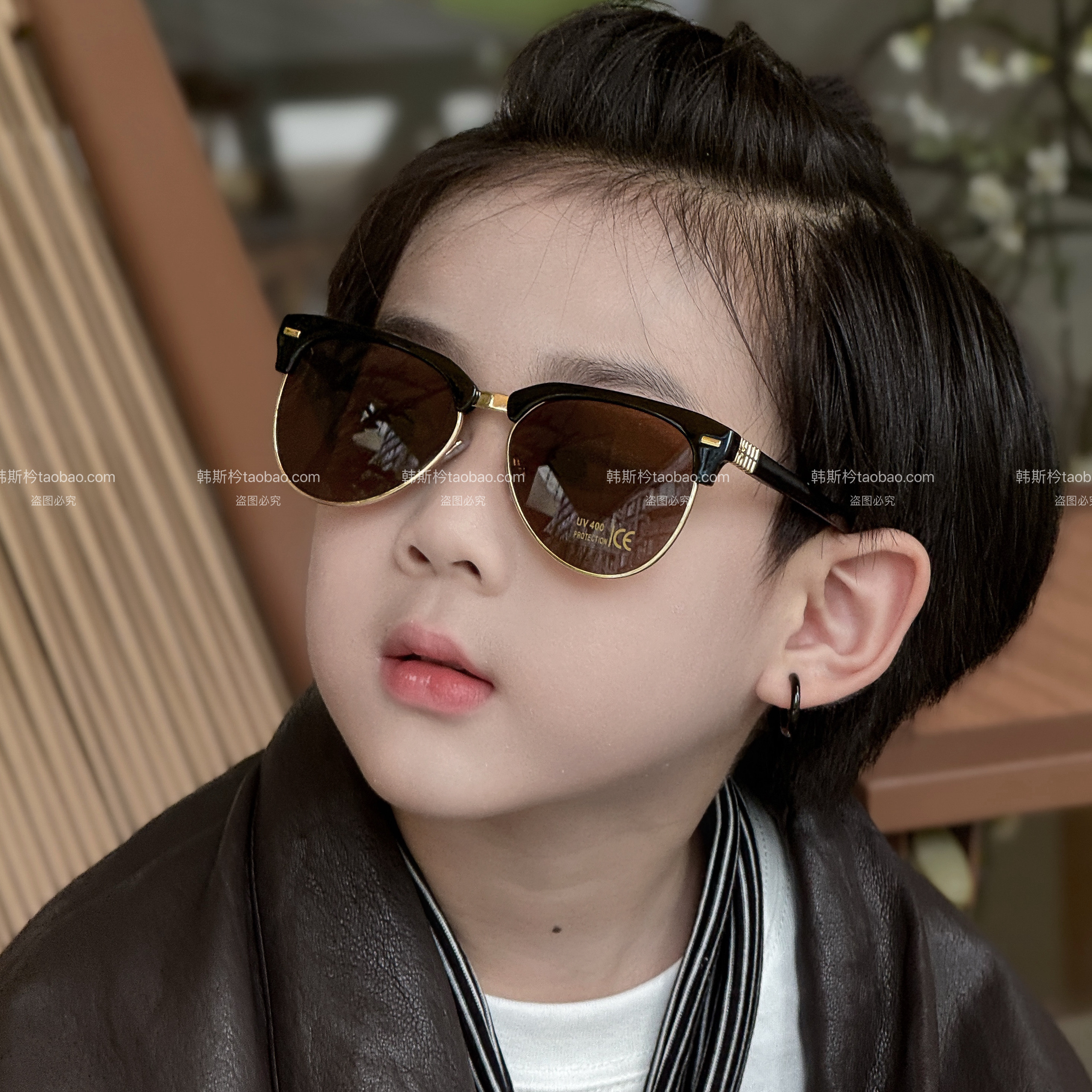 韩国ins儿童眉毛框复古墨镜男女童2025新款太阳镜宝宝半框眼镜潮