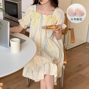 夏季 睡衣女带胸垫家居服 休闲睡裙女2024年新款 甜美可爱公主风短袖