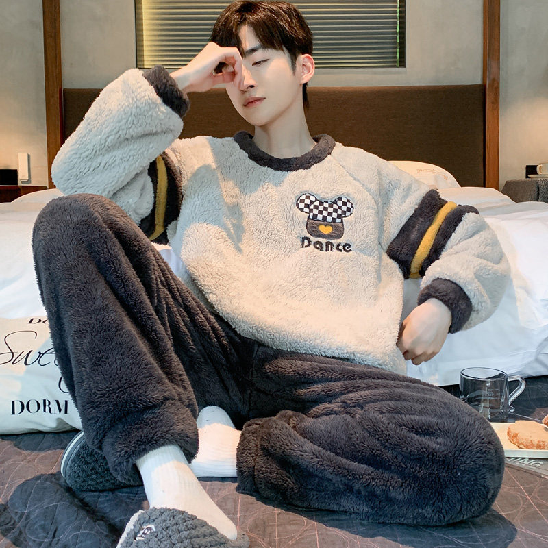 秋冬季新款加绒加厚保暖睡衣男士长毛绒套头休闲可外穿家居服套装,女士内衣/男士内衣/家居服,睡衣/家居服套装,淘宝优惠券,粉丝福利购,淘宝优惠卷