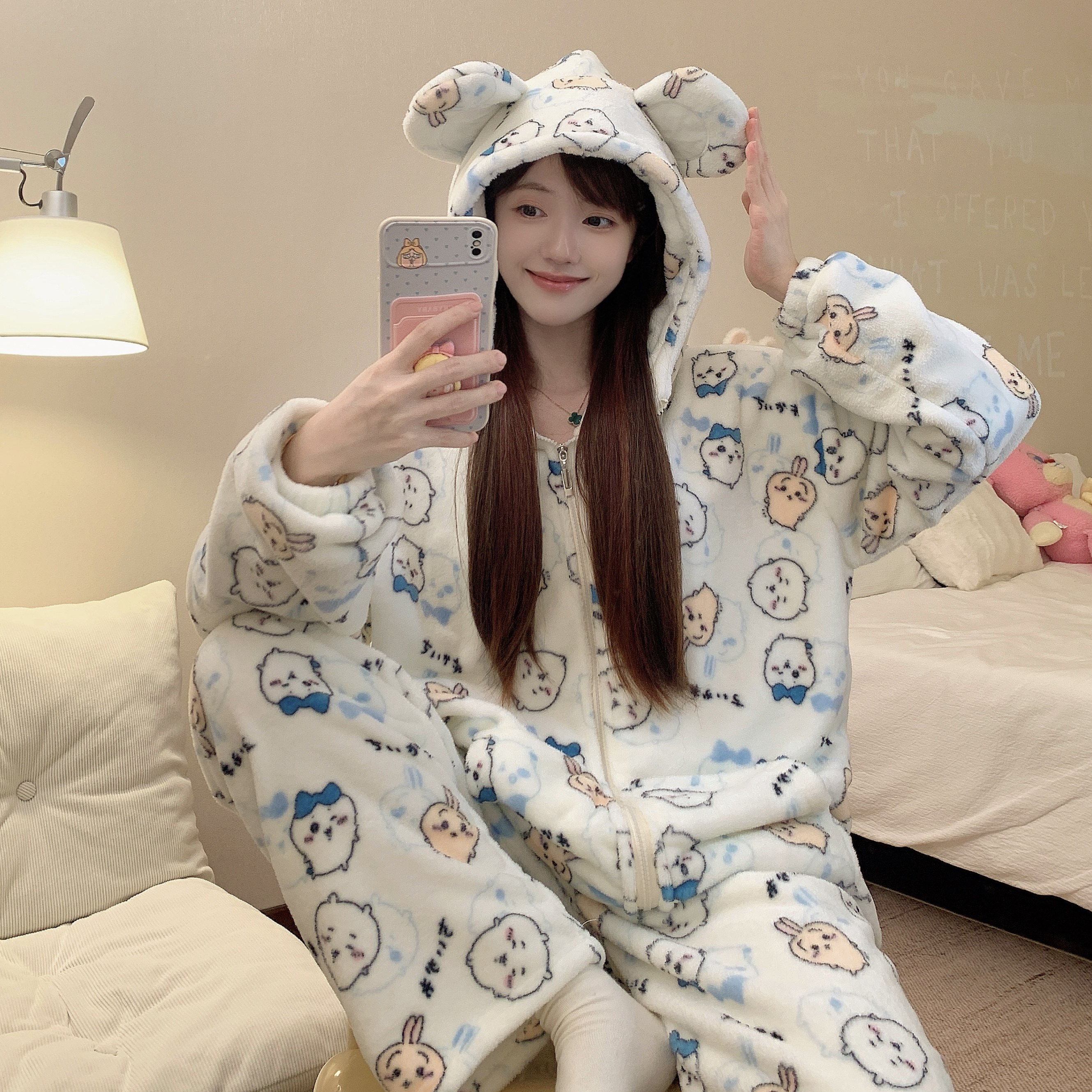 冬季法兰绒睡衣女日系ins风卡通