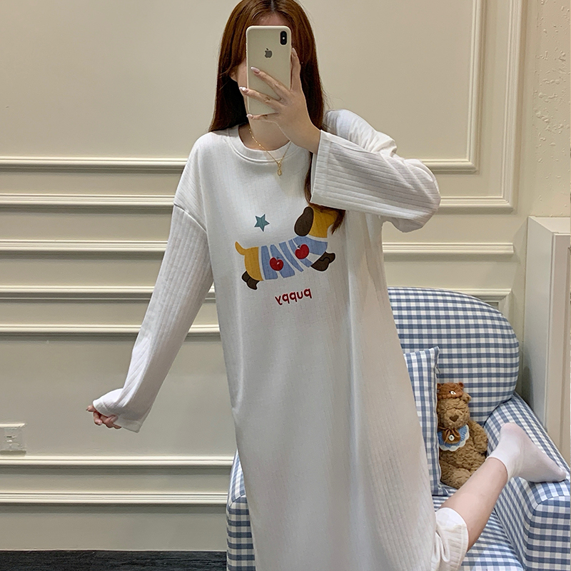 2025新款春秋季长袖带胸垫睡裙女
