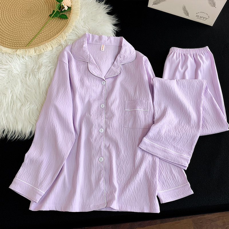 云朵棉睡衣女春秋新款长袖开衫糖果色简约休闲加肥大码家居服套装