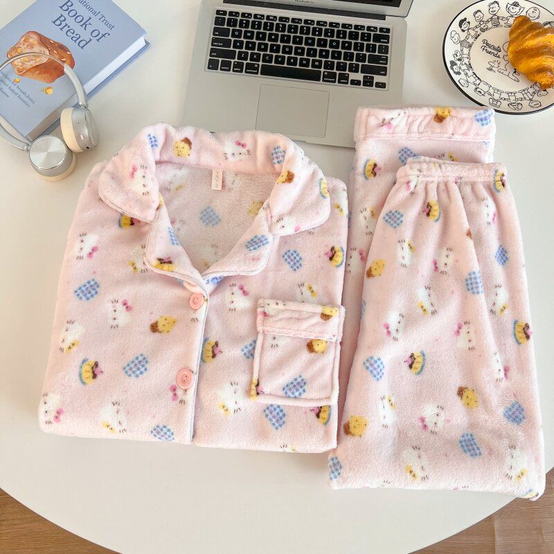 网红ins风卡通睡衣女秋冬季套装