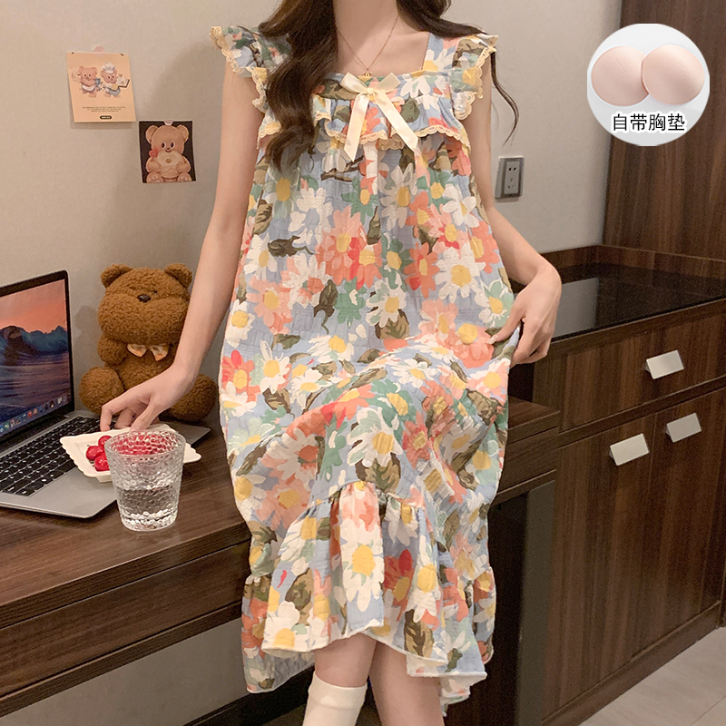 睡裙女无袖云朵棉睡衣家居服