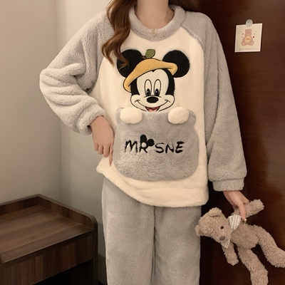 秋冬季加绒加厚保暖珊瑚绒睡衣女