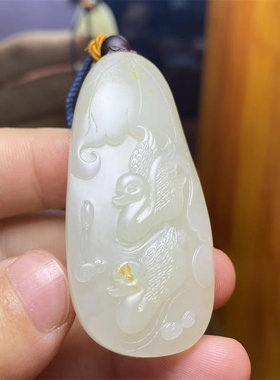 新疆和田白玉籽料老料双鹅荷塘卿卿我我挂件 xx01008