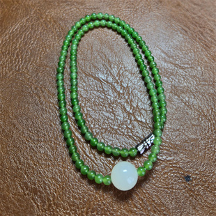 已抢完福利~碧玉籽料4MM项链搭配白玉大珠子吊坠挂件新疆和田玉石