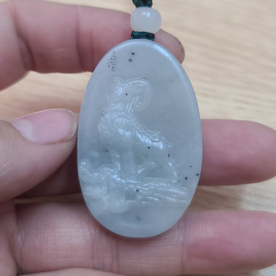 青花生肖山羊挂件 平安扣手把件手链项链石雕刻培训学校08023