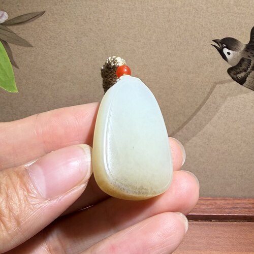 福利~新疆糖白平安无事牌吊坠挂件玉质油润男女款和田玉石雕刻培