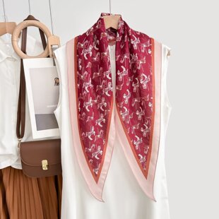 真丝羊毛菱形巾长条小丝巾女桑蚕丝春夏新款安克拉红色百搭小领巾