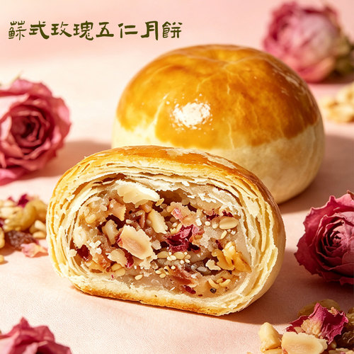 中冠四川苏式酥皮玫瑰五仁月饼