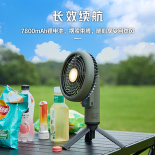 迷你风扇户外照明应急野营灯便携风扇灯无声转头扇灯超长续航